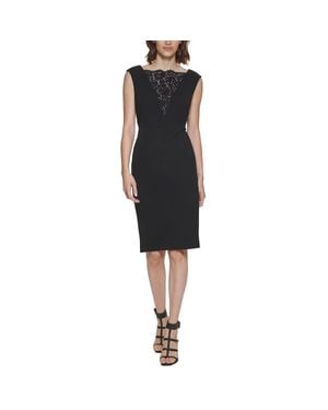 Calvin Klein Petites Knit Lace Inset Cocktail And Party Dress - Black