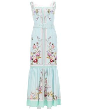 Self-Portrait Pastel Floral Flared Dress - Blue