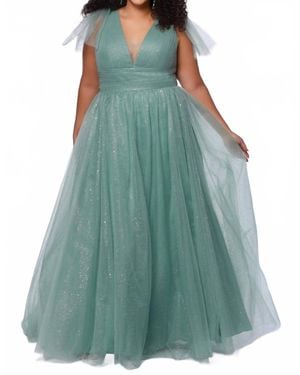 Sydney's Closet V-Neckline With Tone-On-Tone Mesh Dress - Green