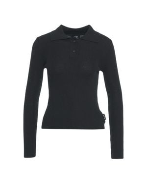 Add Fitted Knit Polo Top With Classic Collar And Ribbed Texture - Blue