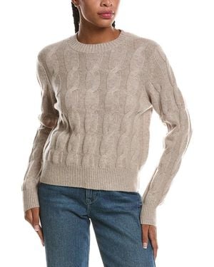 Forte Luxe Cable Crewneck 100% Cashmere Sweater - Gray