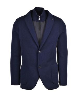 Gran Sasso Textured Knit Jacket With Removable Lapel And Tailored Fit - Blue