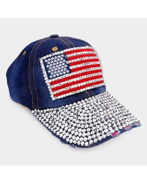 Fashnzfab American Usa Flag Studded Bling Baseball Cap - Blue