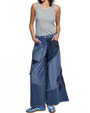 Pol Bohemian Stripe Star Patchwork Pants - Blue