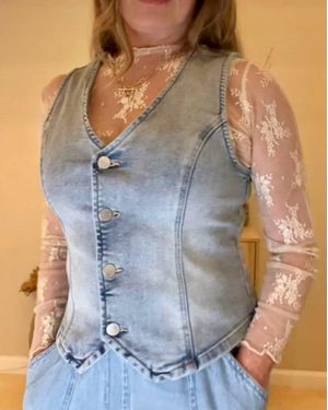 ACCITY Sheer Lace Long Sleeve Top - Blue