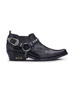 Infinity Leather Leather Winklepicker Studded Western Biker Shoes - Black