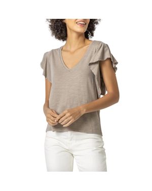 Lilla P Flutter V Neck Top - Gray