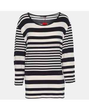 Elena Miro Cream Striped Jersey Embellished Full Sleeve T-Shirt - Black