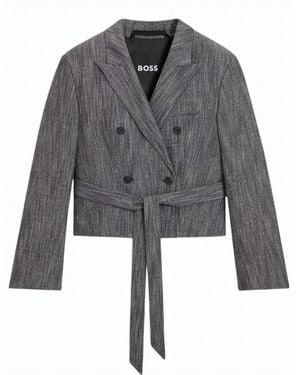 BOSS Jelsia Double Breasted Belted Blazer - Gray