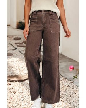 Little Daisy Closet Washed Retro Wide Leg Jeans - Brown