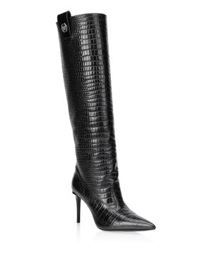 Philipp Plein Cocco Print High Boots 9 - Black
