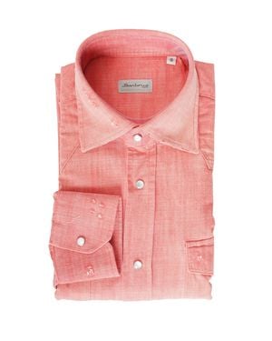 Sartorio Napoli Solid Denim Snap Button Cotton Shirt - Pink