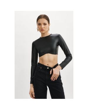 Lamarque Hasna Faux Leather Cropped Top - Black