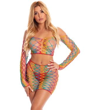 Pink Lipstick Pot Of 2 Pc Skirt Set - Orange
