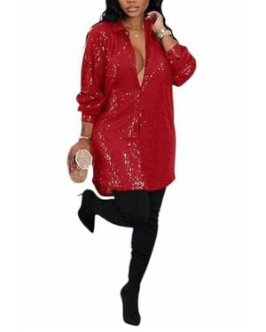 Flarix Corp Light It Up Sequin Shirt Dress - Red