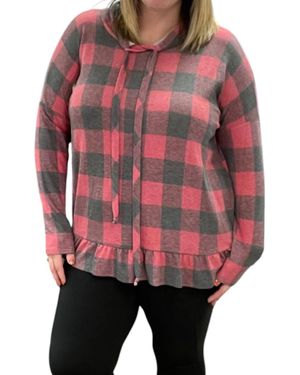 Honeyme Plaid Long Sleeve Hooded Top - Red