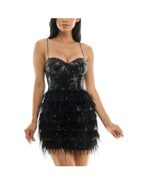 B Darlin Juniors Feather Trim Mini Fit & Flare Dress - Black