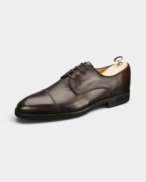 Bontoni Damore Cap Toe Vibram Flex Derby Shoes - Brown
