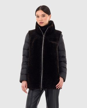Gorski Shearling Lamb Jacket With Detachable Quilted Sleeves - Blue