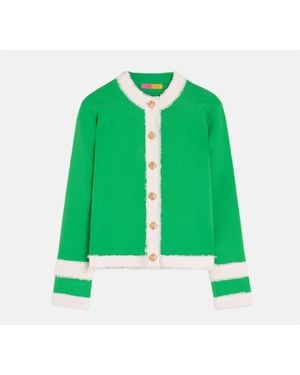 Vilagallo Collarless Jacket With Fringe Trim - Green