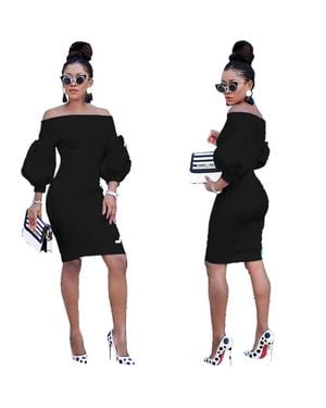 TRUEDAMES Sexy Dress Off The Shoulder Bodycon Dress Lantern - Black