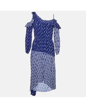 Sandro Printed Crepe Cold Shoulder Kemila Dress - Blue