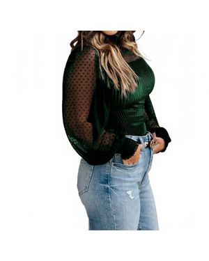 Pretty Bash Sheer Dotty Long Sleeve Ribbed Velvet Bodysuit - Black