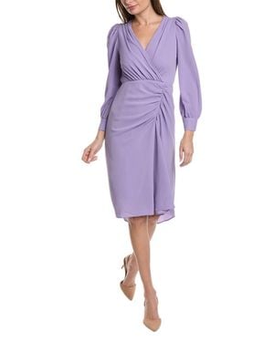 Maggy London Pleated Ruched Long Sleeve Dress - Purple