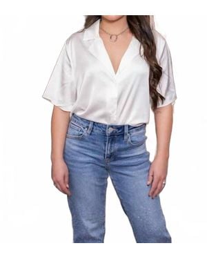 Eesome Satin Button Up Short Sleeve Blouse - Blue