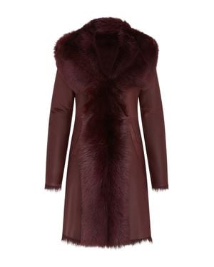Infinity Leather Burgundy Toscana Sheepskin Leather Hooded Trench Coat - Purple