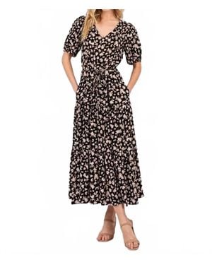 CALISTA V-Neck Waist Tie Maxi Dress - Black