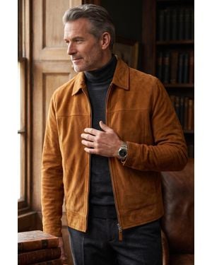 Infinity Leather Tan Goat Suede Leather Harrington Biker Jacket - Brown