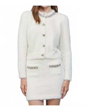 Fate by LFD Be Jeweled Fuzzy Knit Cardigan - Gray