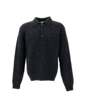 sunflower Melange Mohair Alpaca Knit Polo Shirt - Blue