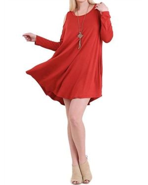 Umgee Cold Shoulder T-Shirt Dress - Red