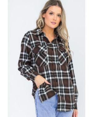 TRUEDAMES Oversized Plaid Flannel - Black