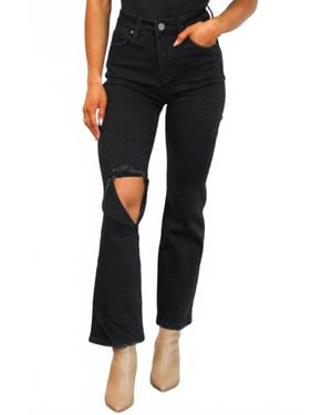 Risen Distressed Straight Leg Jeans - Black