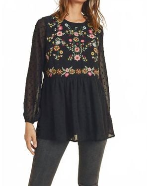 Savanna Jane Sheer Sparkle Long Sleeve Top - Black