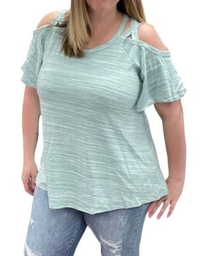 White Birch Marled Cold Shoulder Tunic Top - Green