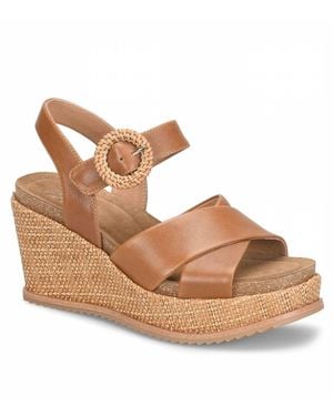 Söfft Dorathy Leather Raffia Wedge Sandals - Brown