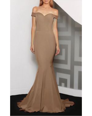 Jadore Plain Off The Shoulder Gown - Brown