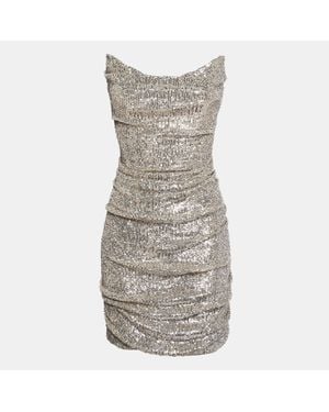 Reem Acra Sequin Ruche Strapless Mini Dress - Gray