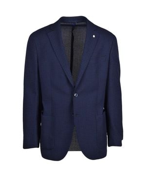 L.B.M. 1911 Structured Deep Checkered Wool-Blend Blazer - Blue