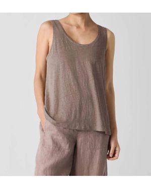 Eileen Fisher Organic Linen Jersey Scoop Neck Tank Top - Brown