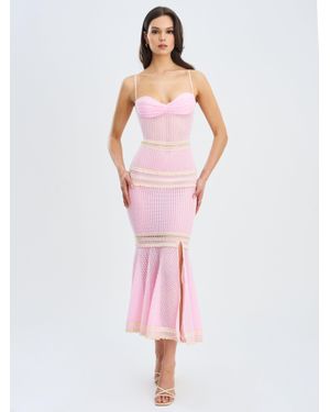 Miss Circle Pallas Lace Trim Crochet Mermaid Maxi Dress - Pink