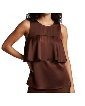 Ganni Double Viscose Satin Ruffle Top - Brown
