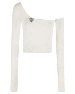 Blumarine One-Shoulder Knit Top With Removable Sleeve - White