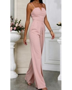 TRUEDAMES Sexy Fitted Slit Strapless Jumpsuit - Pink