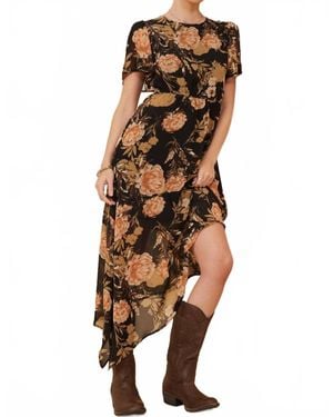 Hayden LA Sharon Peony Crew Neck Midi Dress - Black