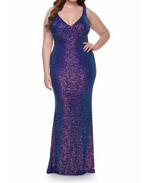 La Femme Long Sequin Prom Dress - Purple